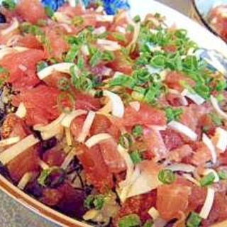 マグロ切り落としで♪我が家のネギトロ丼